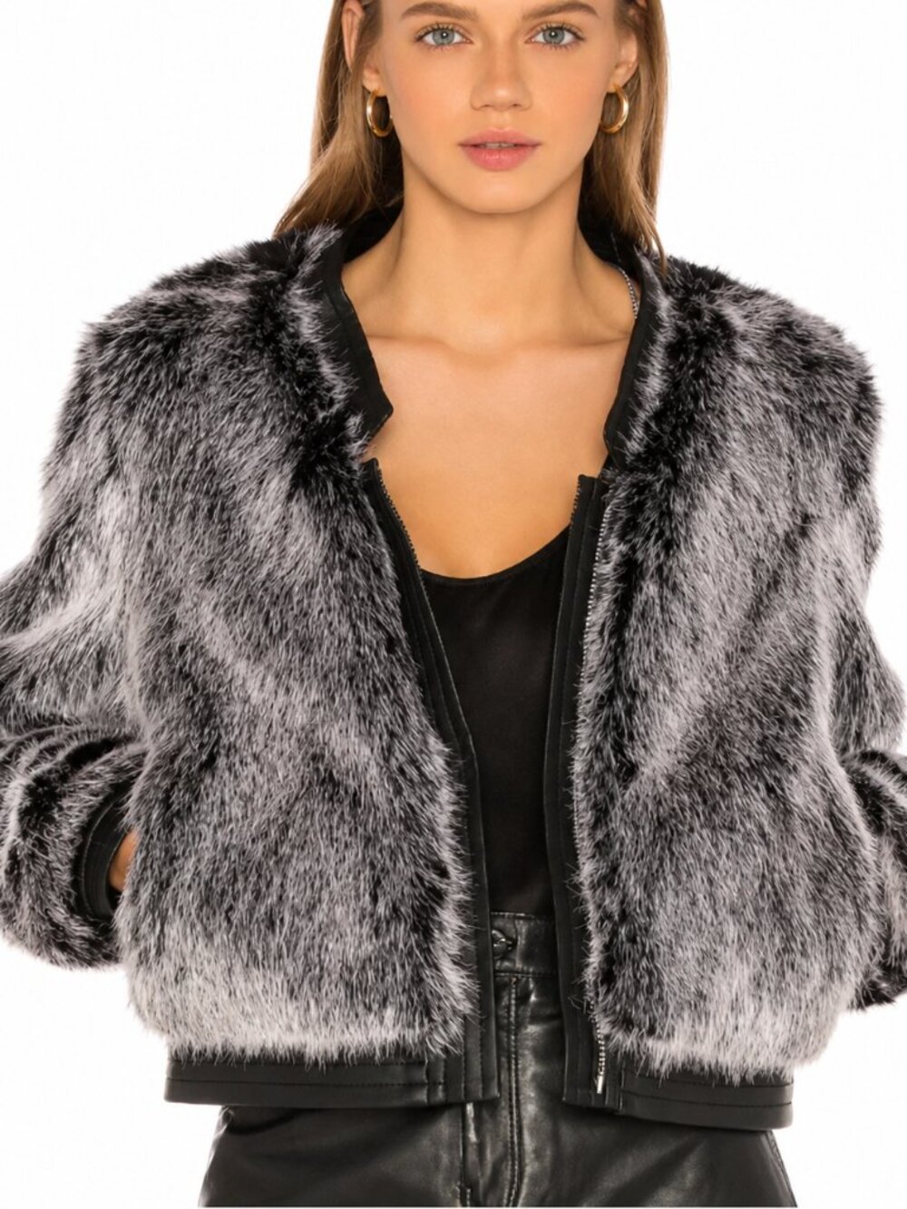 J Brand‎ Ashbey Faux Fur Jacket Silver Fox Small